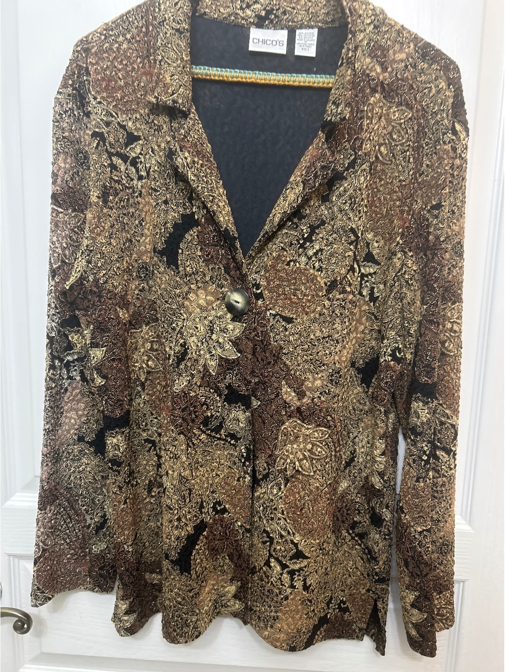 Chico's Size 2 Floral Patterned Blazer Jacket